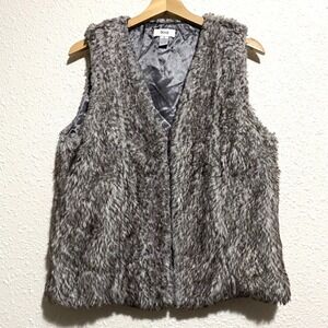 iKnit Women Faux Fur Vest Gray V‎ Neck Sleeveless Vest Size S mobcore Y2K